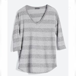 Market & Spruce Heathered Gray and White Striped Dolman Knit Top